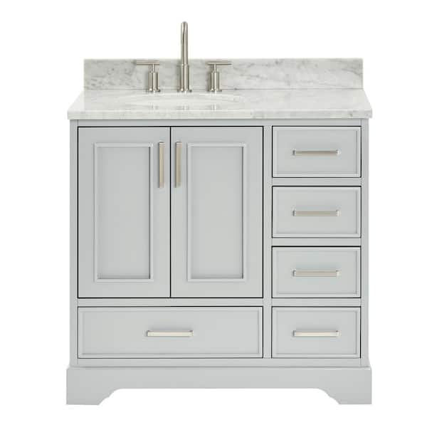 Stafford 36 in. W x 22 in. D x 35.25 in. H Left Single Sink Bath Vanity in Gray with Carrara White Marble Top
