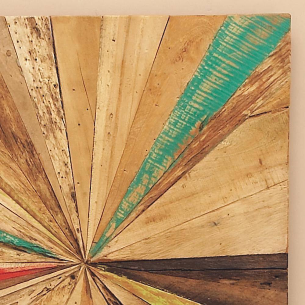 39" x 18" Multicolor Teak Wood Starburst Handmade Radial Wall Decor