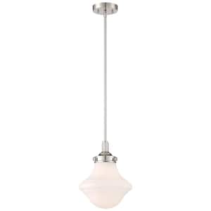 1-Light Polished Nickel Pendant with Opal Etched Glass Shade