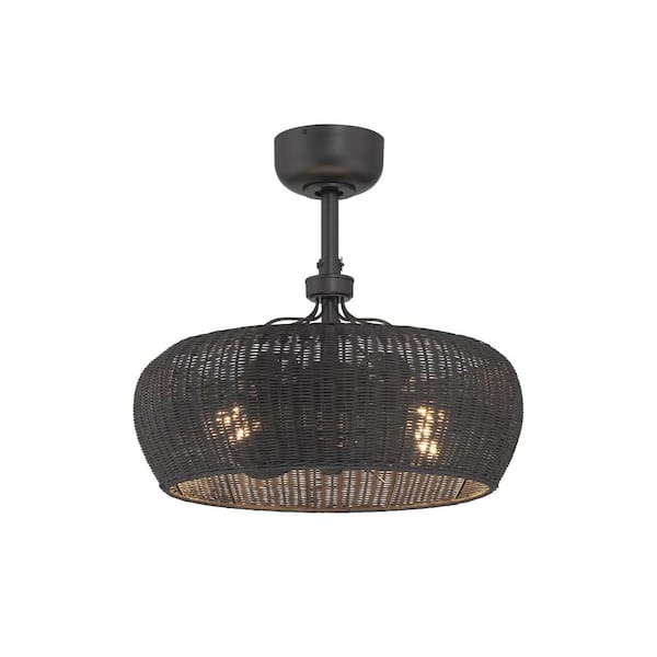 ARRANMORE LIGHTING & FANS Maribel 22 in. LED Indoor Matte Black Ceiling Fan with Rattan Shade Dimmable Lights and Remote Control
