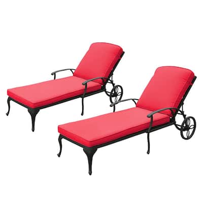 Messer Black 2-Piece Aluminum Outdoor Chaise Lounge with Red Cushions