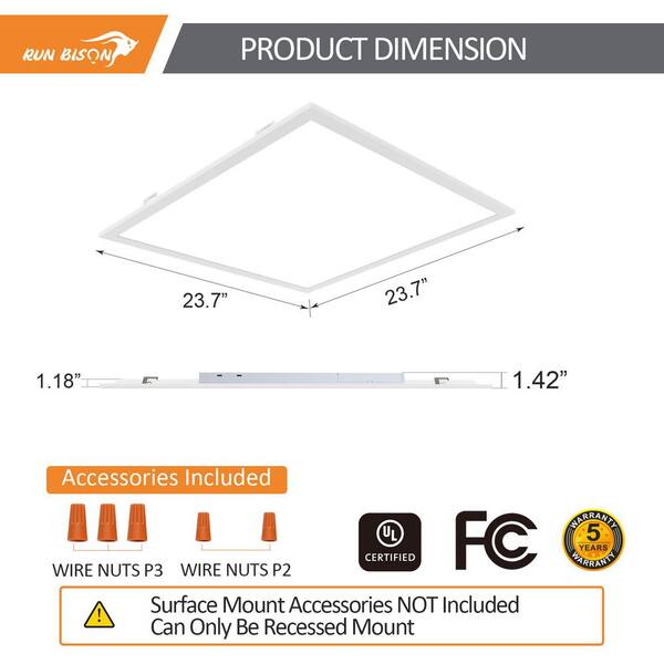 RUN BISON 2 ft. x 2 ft. White 2200/3300/4400 Lumens Integrated LED
