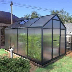 6 ft. W x 8 ft. D Polycarbonate Greenhouse For Outdoors, Green House Kit with Adjustable Roof Vent, Gray