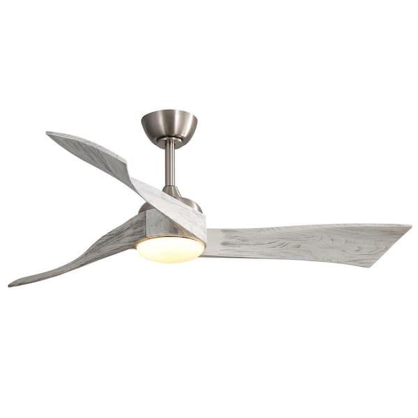 52 in. Indoor Brushed Nickel Downrod Mount Standard Ceiling Fan with Integrated LED and Solid Wood Blade, Remote Control