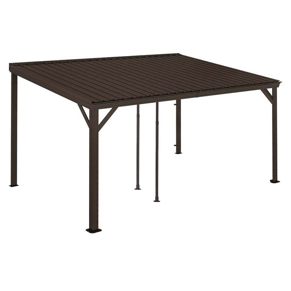 10 ft. x 14 ft. Brown Wall Mounted Gazebos with Drainage System, Hardtop Patio Shelter for Deck, Porch, Backyard price history on PriceWatchPro