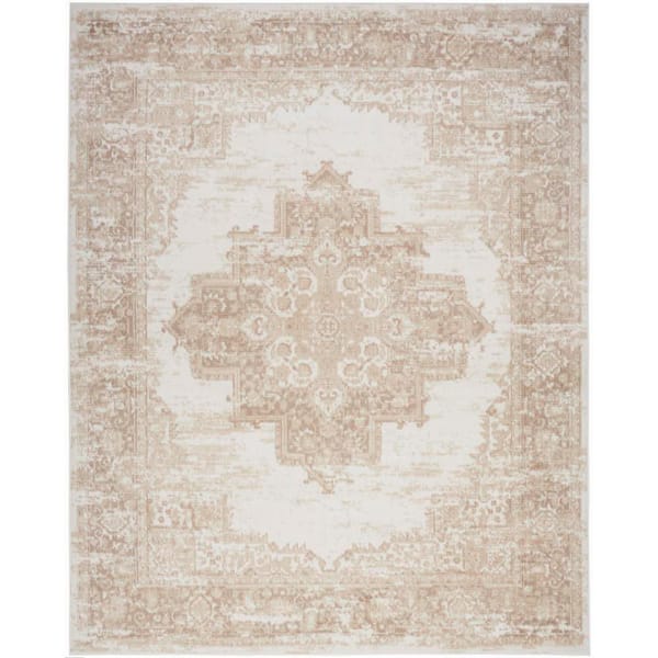 Nourison Grafix Ivory Beige 6 ft. x 9 ft. Center medallion Transitional Area Rug