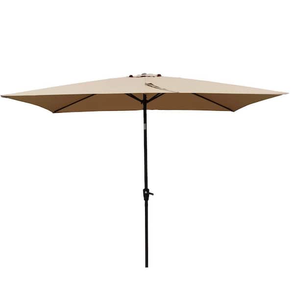Unbranded 6 ft. x 9 ft. Steel Outdoor Patio Umbrella Waterproof Umbrella with Crank and Push Button Tilt in Brown Market