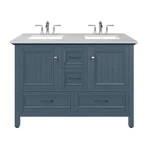 Britney 48 in. W x 22 in. D Ash Blue Double Sink Bathroom Vanity with White Carrara Quartz Top and Undermount Sinks