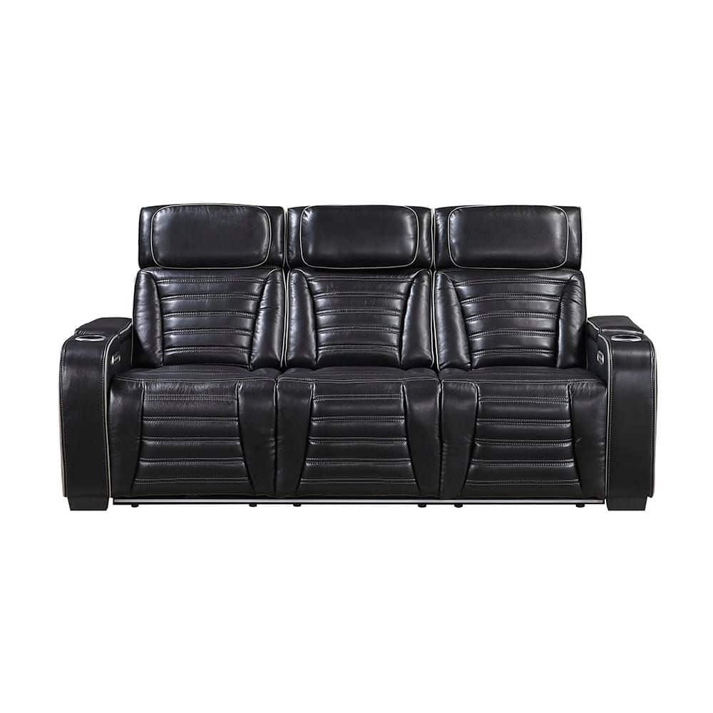 Bedos 84 in. W Pillow Top Arm Top Grain Leather Rectangle Power Double Reclining Sofa in Black price history on PriceWatchPro