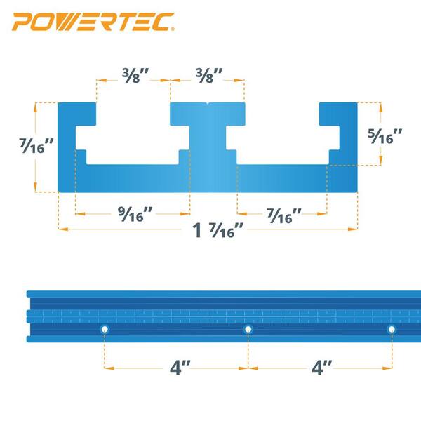 POWERTEC 71812V 36 pulgadas de aluinio doble T-Track con cinta étrica POWERTEC 71812V 36 pulgadas de aluinio doble T-Track con cinta étrica