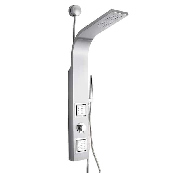 AKDY 39 in. 2-Jet Easy Connect Shower Panel System in Stainless Steel with Rainfall Shower Head and Handheld Shower Wand