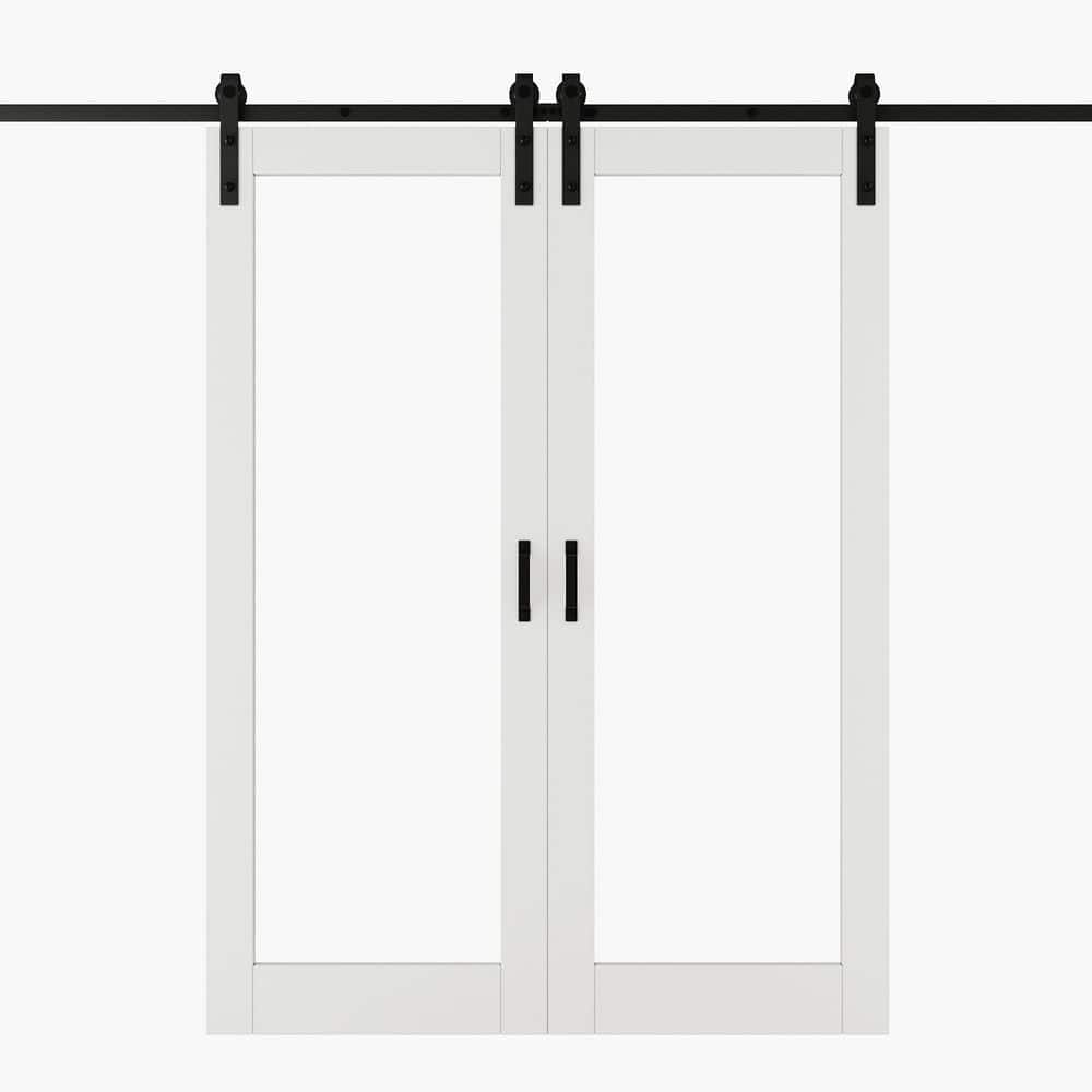 64 in. x 80 in. 5-Lite Tempered Clear Glass White Primed Solid Core MDF Sliding Barn Door with Hardware Kit price history on PriceWatchPro