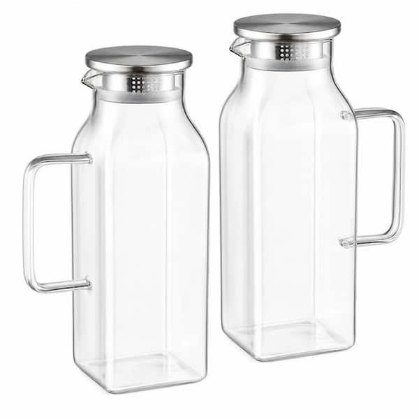 68 oz. Square Glass Pitcher with Lid and Handle for Iced Tea and Coffee, Heat Resistant and Fridge Safe, 2 Packs