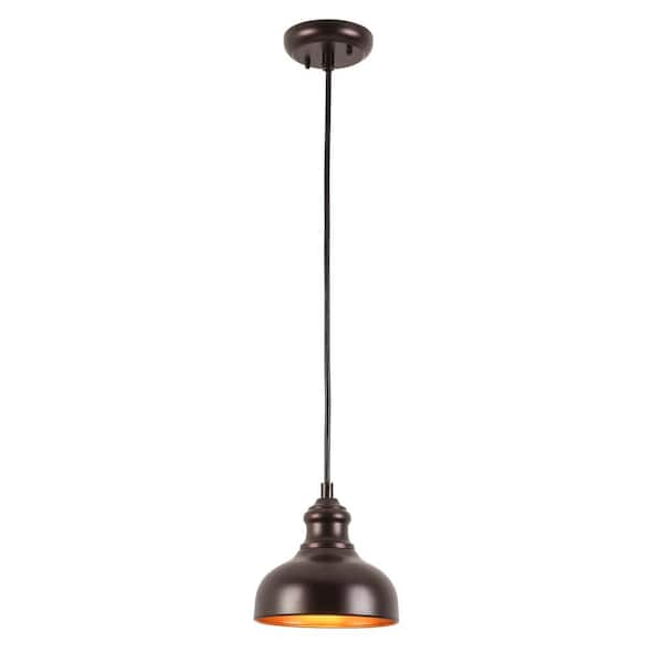 Jushua 100-Watt 1-Light Black and Brass Finish Pendant Light with Metal Shade and No Light Bulbs Included.