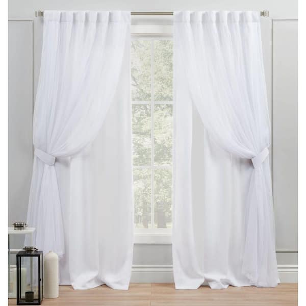 Catarina Winter White Solid Lined Room Darkening Hidden Tab / Rod Pocket Curtain, 52 in. W x 96 in. L (Set of 2)