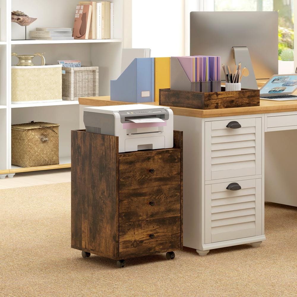 HOMCOM Brown 3-Drawer Mobile File Cabinet with Removable Tray