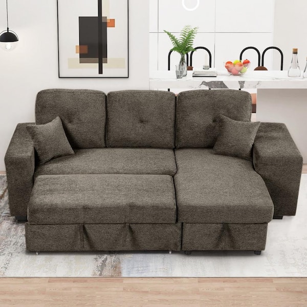 95 in. Square Arm Velvet L -Shaped Sofa with Side Shelf and 2 Stools in Knox Charcoal