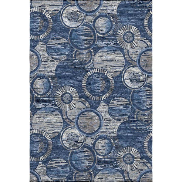 Mayfield Premium Machine Washable Abstract AMF2206 Navy 10 ft. x 14 ft. Area Rug