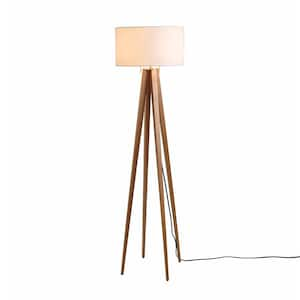 Quattro 61 in. Ash 1-Light Dimmable Standard Floor Lamp for Living Room with Linen Drum Shade