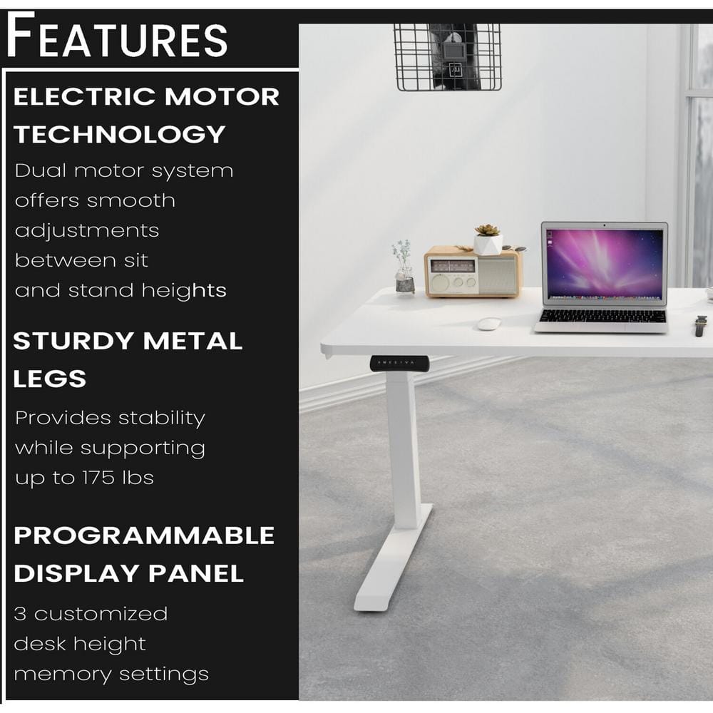 Hanover 55'' White Brushed Metal Electric Adjustable Desk with USB