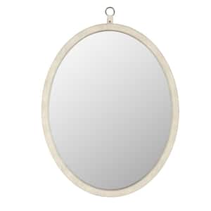 23.6 in. W x 29.9 in. H Small Oval PU Covered MDF Framed Wall Bathroom Vanity Mirror in White