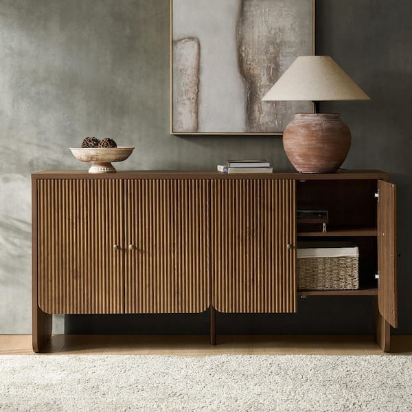 JAYDEN CREATION Phyllis Walnut Wood 63 in. 4-Door Sideboard with