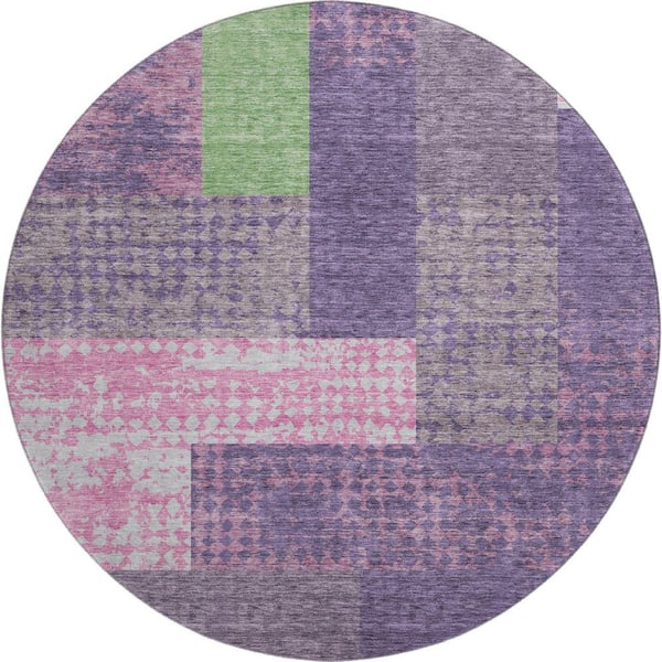 Addison Rugs Mayfield Premium Machine Washable Abstract AMF941 Purple 8 ft. x 8 ft. Round Rug