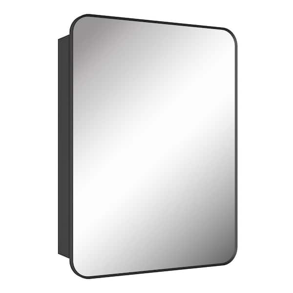 24 in. W x 32 in. H Black Rectangular Aluminum Framed Medicine Cabinet with Mirror