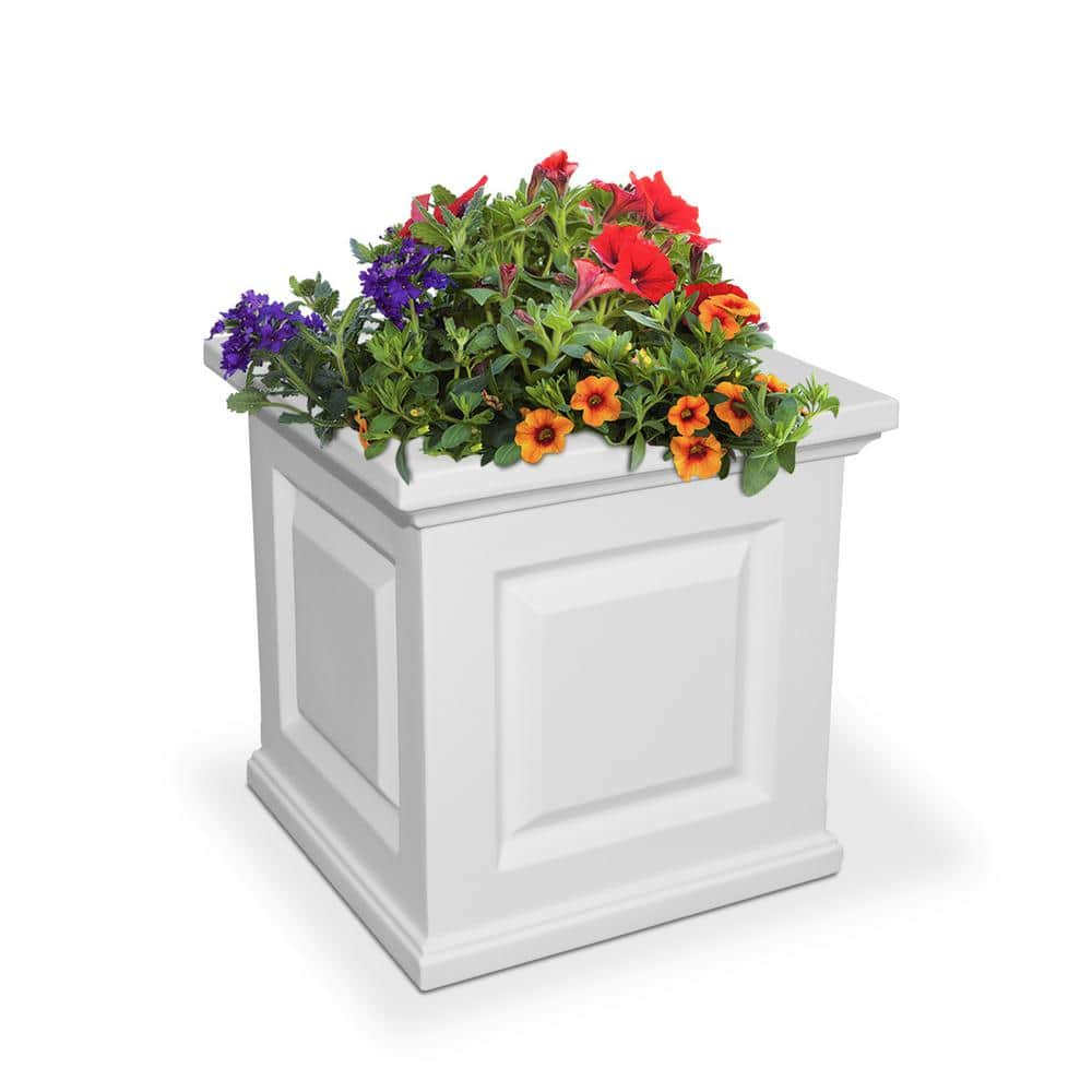 Mayne Nantucket 16 in. Square Self-Watering White Polyethylene Planter