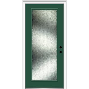 32 in. x 80 in. Left-Hand/Inswing Rain Glass Hunter Green Fiberglass Prehung Front Door on 4-9/16 in. Frame