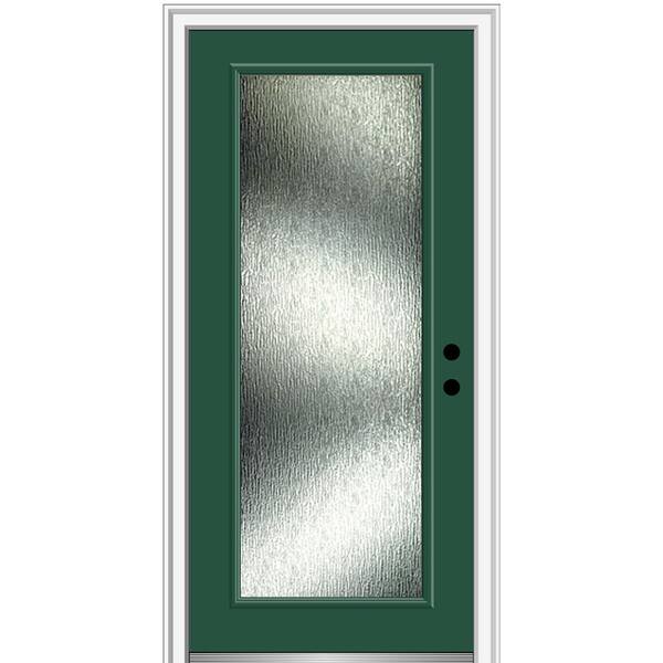 MMI Door 32 in. x 80 in. Left-Hand/Inswing Rain Glass Hunter Green Fiberglass Prehung Front Door on 4-9/16 in. Frame