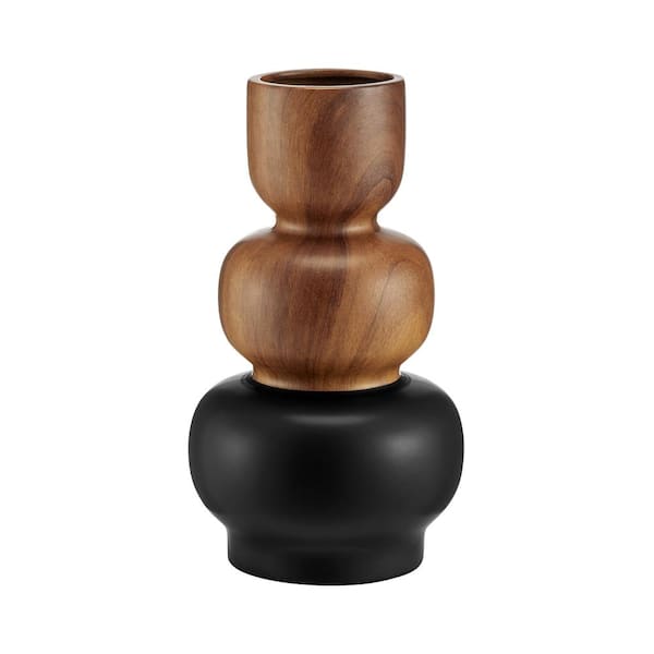 Milo Trinnet 12.2 in. H Ceramic 3 Tiered Stack Gourd Shape Modern Multi-Colored Tabletop Vase Black and Walnut Large