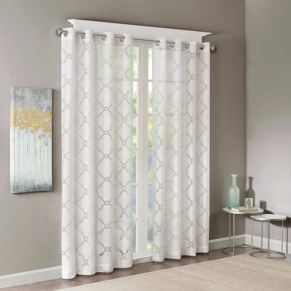 White Sheer Polyester Grommet Curtain Panel