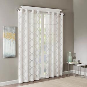 Laya White Rayon/Polyester 50 in. W x 95 in. L Sheer Curtain (Single Panel)