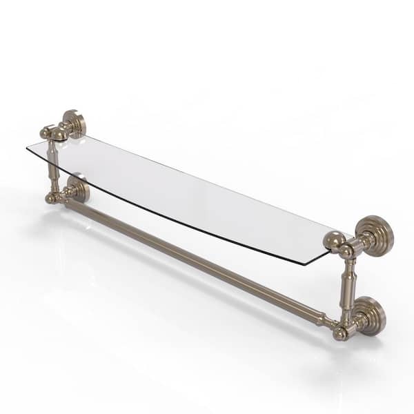 Waverly Place 24 in. W x 5 in. H x 5 in. D Glass Curved Shelf in Antique Pewter with Integrated Towel Bar