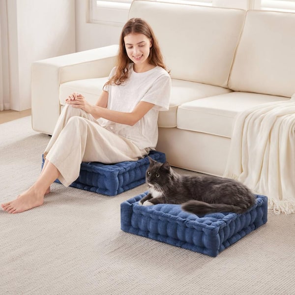 Diah Poly Chenille Square Floor Pillow Cushion Navy by Ashley