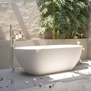 59 in. x 29.5 in. Freestanding Solid Surface Soaking Bathtub with Drain and Overflow in Matte White