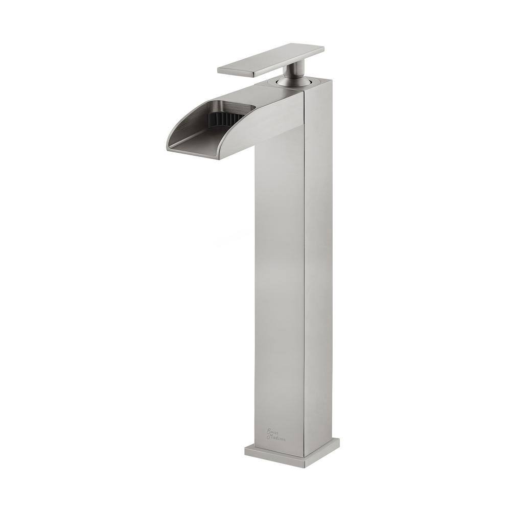 Brushed Nickel High Arc Waterfall Bathroom Faucet