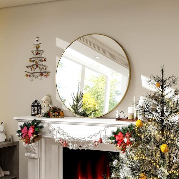 24.1 in. W x 24.1 in. H Round Gold Aluminum Alloy Framed Wall Mirror