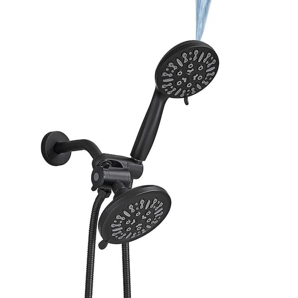 2-in-1 Single Handle 6-Spray Round Rain Shower Faucet 2.5 Gpm with Detachable Handheld Shower in Black(Valve Included)