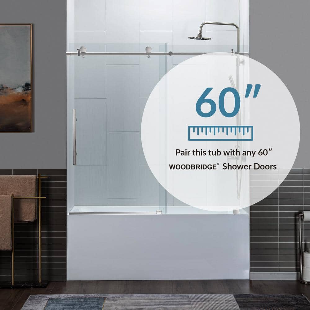 60'' x 30'' White Acrylic Alcove Soaking Bathtub with Right Drain