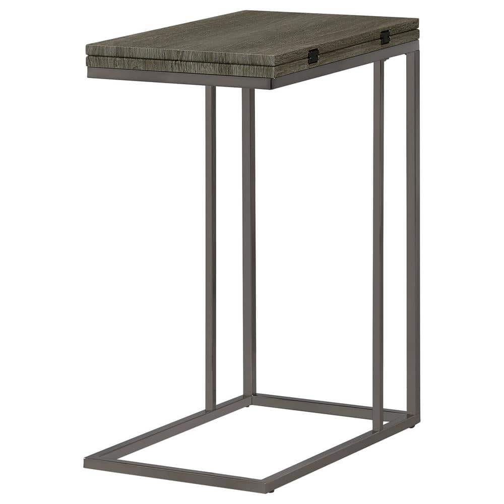 Weathered Gray Metal and Wood Rectangular Snack Table