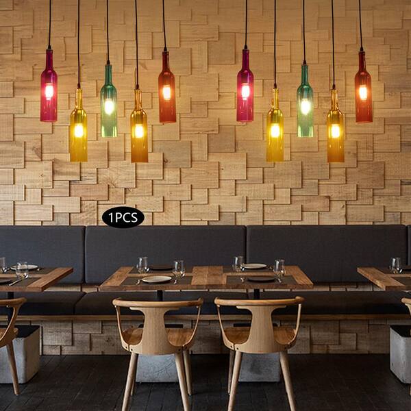 OUKANING 5-Light Black Retro Creative Wine Bottle Pendant Light