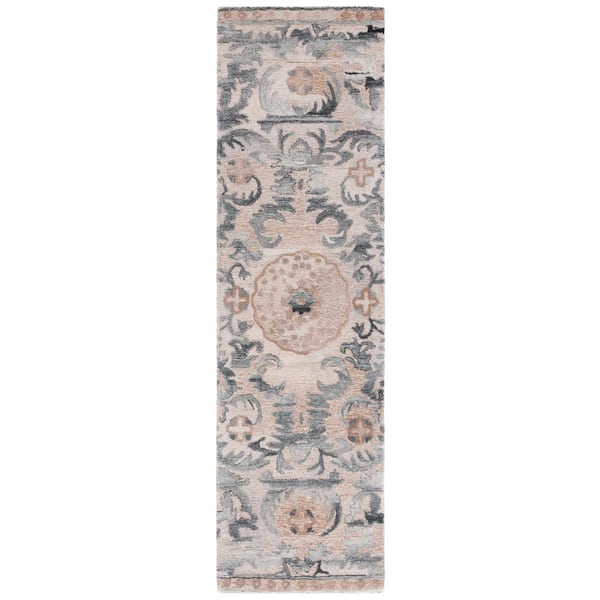 SAFAVIEH Anatolia Light Brown/Gray 2 ft. x 8 ft. Medallion Border Runner Rug