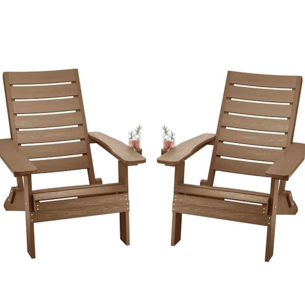Mximu All-Weather HIPS Teak Folding Plastic Patio Adirondack Chair for Outdoor (Set of 2)