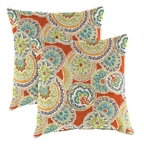 Jordan Manufacturing 20 in. L x 20 in. W x 6 in. T Square Outdoor Throw Pillow in Ananda Poppy (2-Pack)