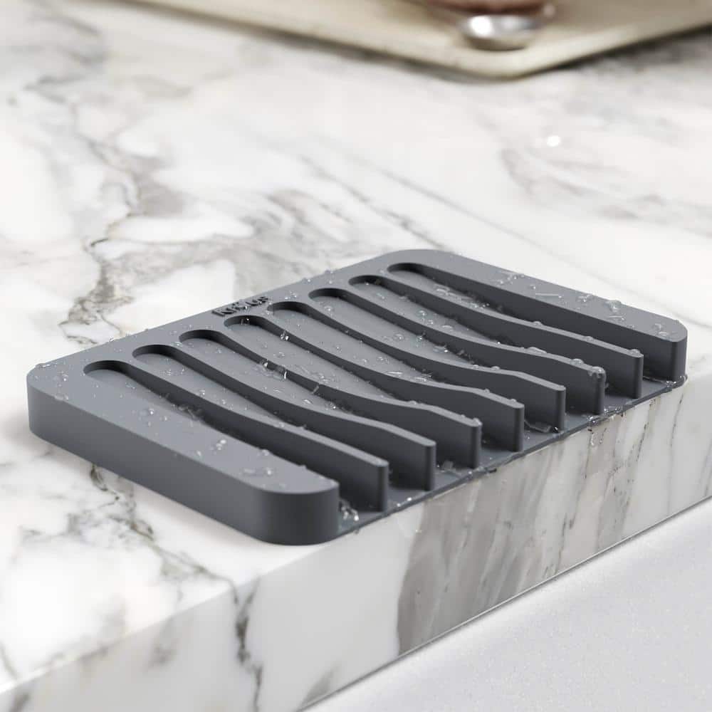 Dark Grey Rectangular Silicone Soap Dish and Sponge Holder