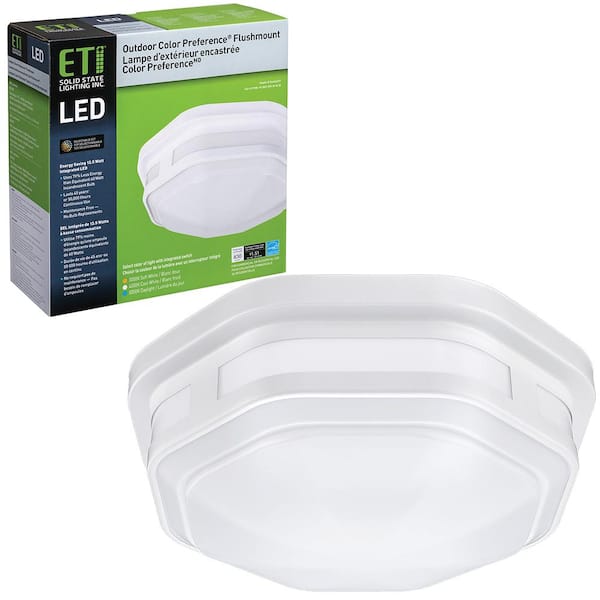 ETI LIGHTING 11 in. Wet Rated LED Flush Mount Light Fixture 830 Lumens 12.5W Wet Rated Adjustable CCT Front Entry Side Entry