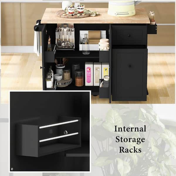 テーブル・チェア・ハンモック C.C. MASTER SHELF TABLE MIDNIGHT BLACK Xzkai Black Wood 53.9 in. Kitchen Island with Kitchen Storage Cart