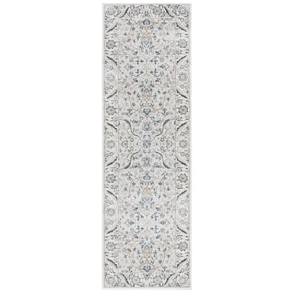 Isabella Light Gray/Cream 2 ft. x 7 ft. Floral Border Runner Rug